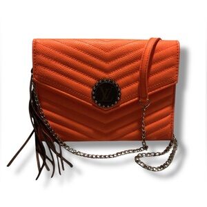 Orange Crossbody Bag with Chain Strap